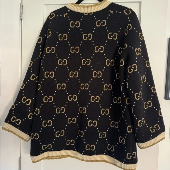 Gucci Black & Cream GG Logo Knit Open-Front Jacket - Picture 6 of 10
